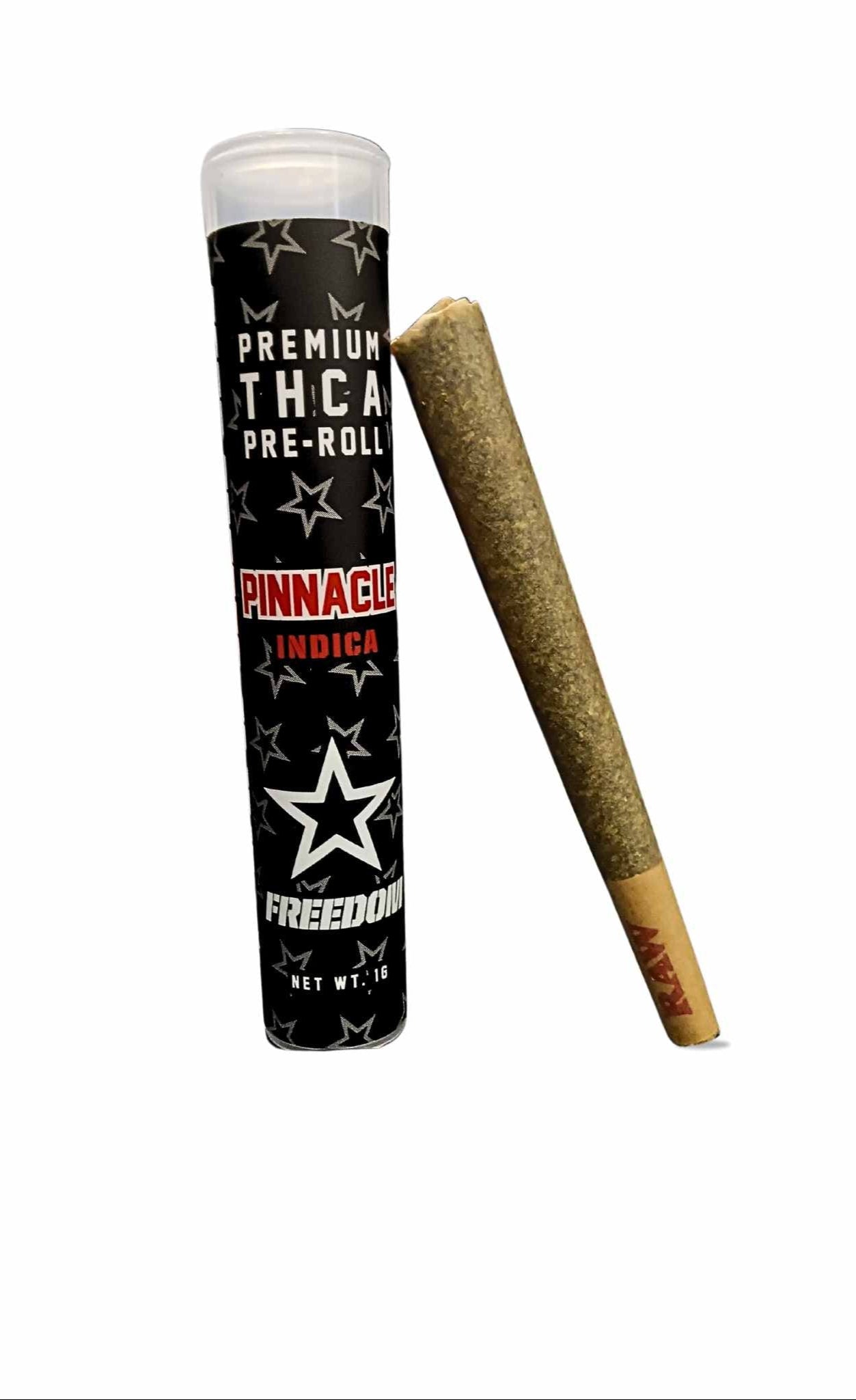 Texas Freedom THCA Preroll Pinnacle – high-potency preroll packed with Pinnacle strain THCA flower, offering a powerful, relaxing indica experience with earthy and pine notes.